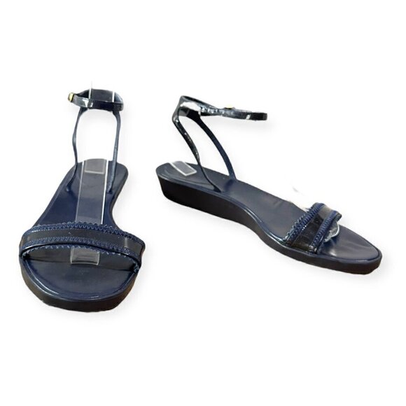Chloe Rubber Wedge Ankle Strap Patent Sandals. Navy blue, Size 38.5 EU - Picture 3 of 16